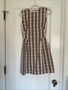 Oscar de la Renta Sleeveless Pink and Black Plaid A-Line Dress